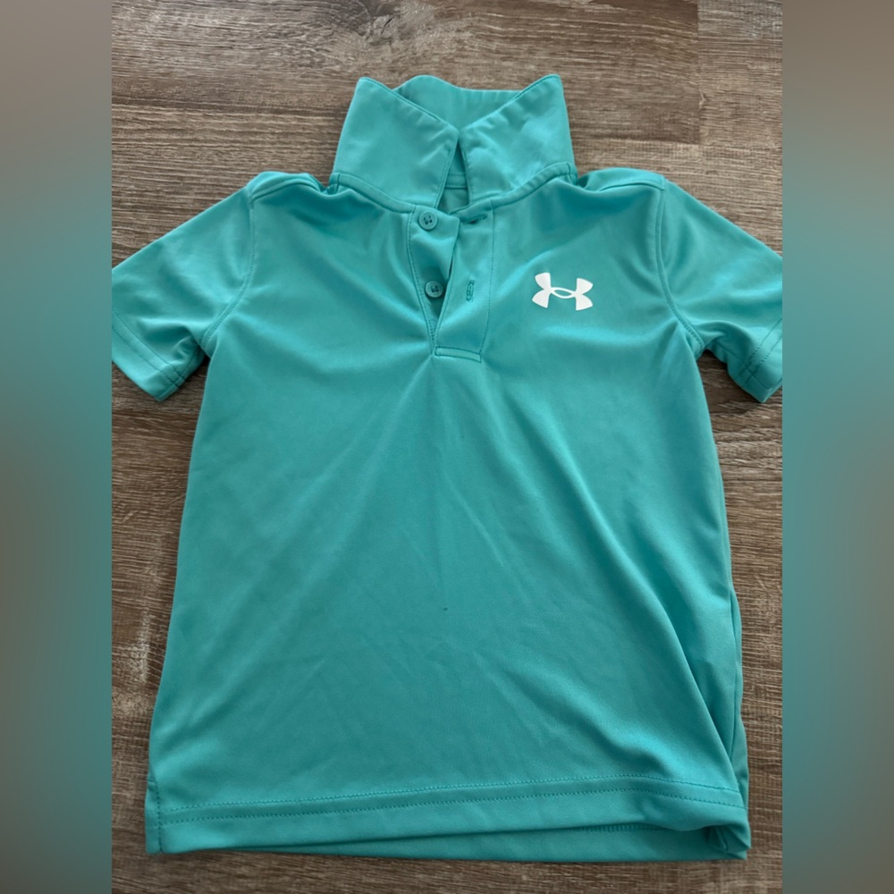Boys Under Armour Teal Polo Shirt and 2 tan/ blue short sleeve shirt